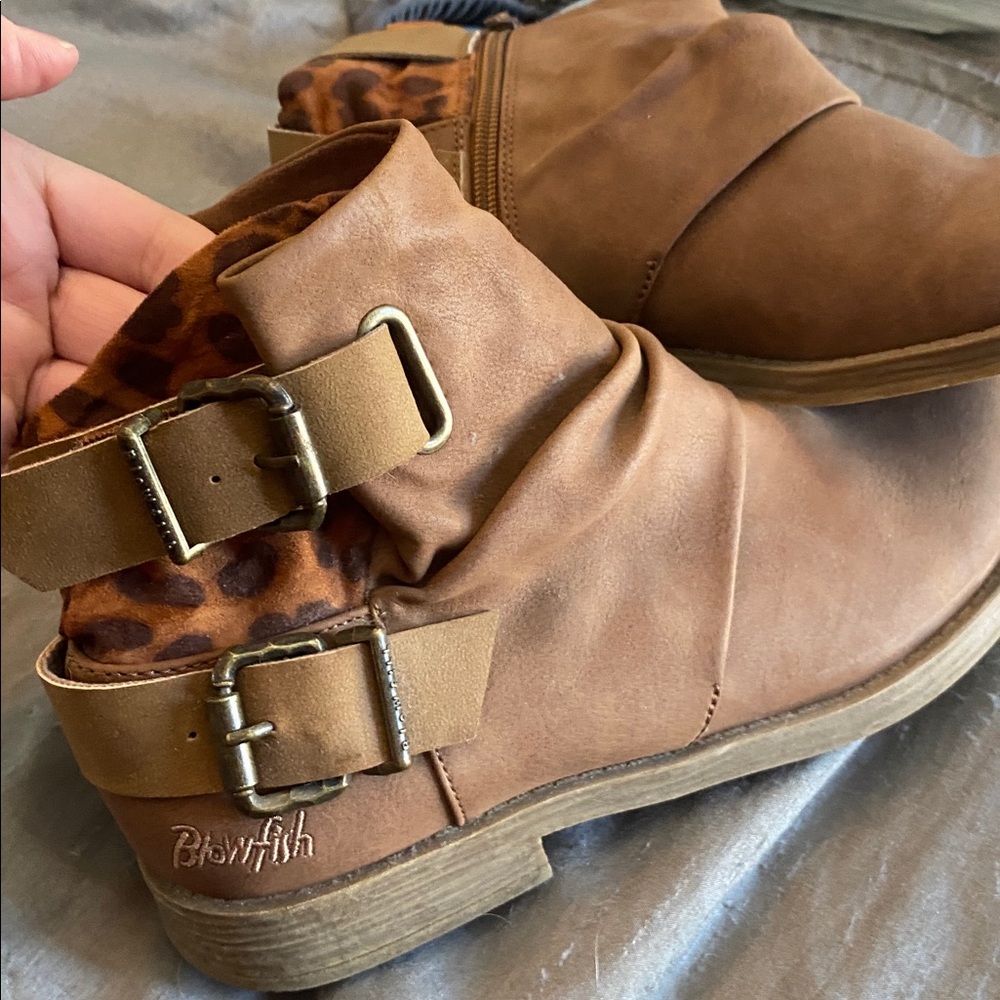 Blowfish Tan Ankle Boots with Leopard Detail